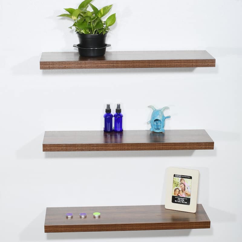 Set of 3 Modern and Contemporary Antique Walnut Floating Shelves - 9.25*31.5*1.5 inches - 9.25*31.5*1.5 inches - Antique Walnut