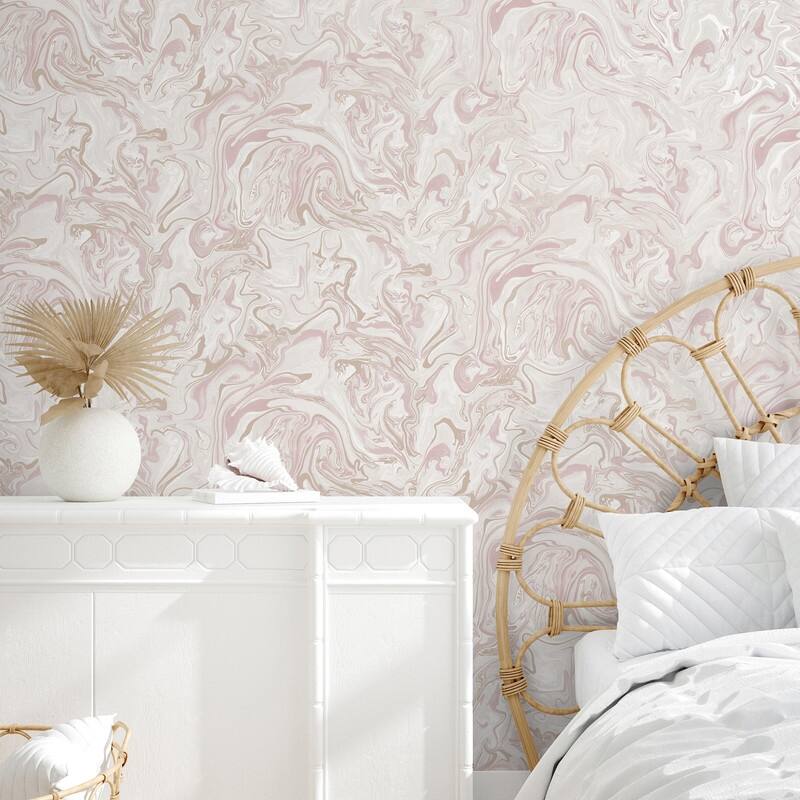 InHome Blush Marble Swirl Peel & Stick Wallpaper