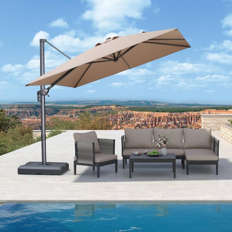 PURPLE LEAF Stylish UV50+ Fade Resistant Patio Cantilever Umbrella With Base - 9ftBeige