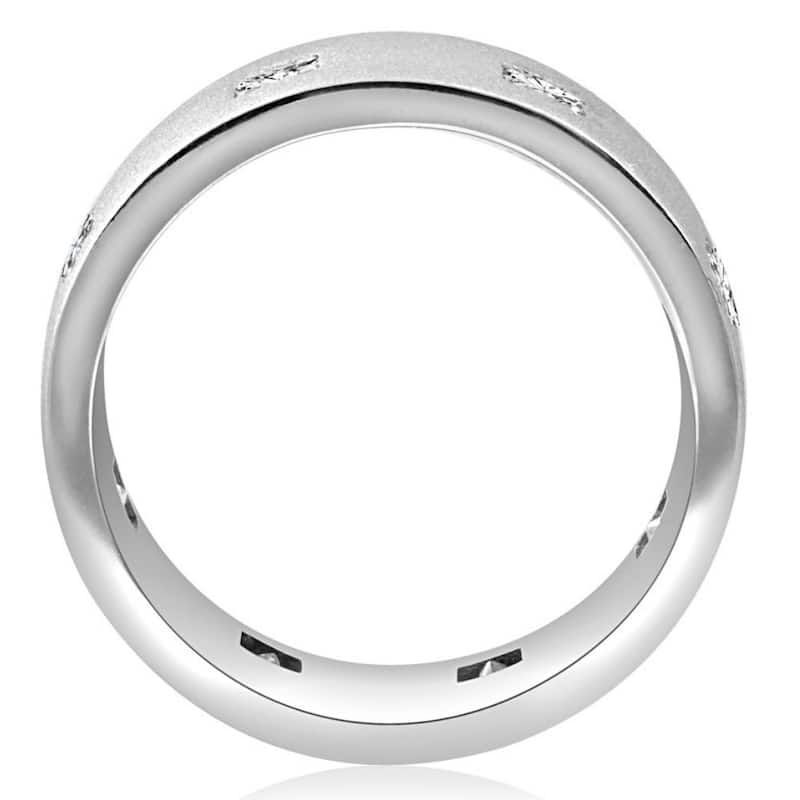 1ct Mens Princess Cut Brushed 8mm Flat Comfort Fit Wedding Ring