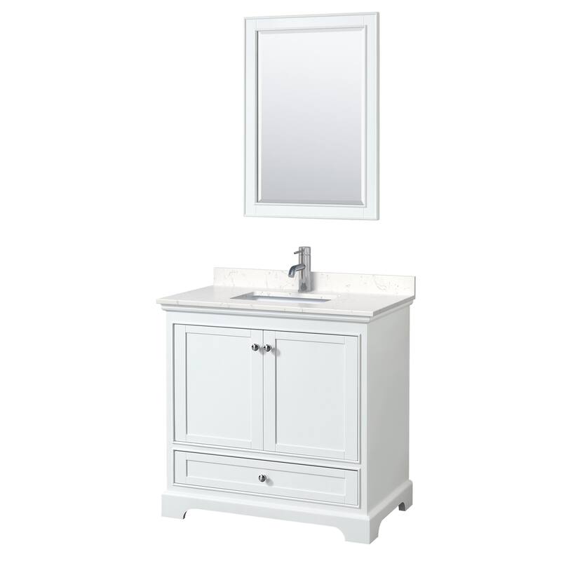 Wyndham Collection Deborah 36" Free Standing Single Basin Vanity Set - White / Carrara Cultured Marble Top / Polished