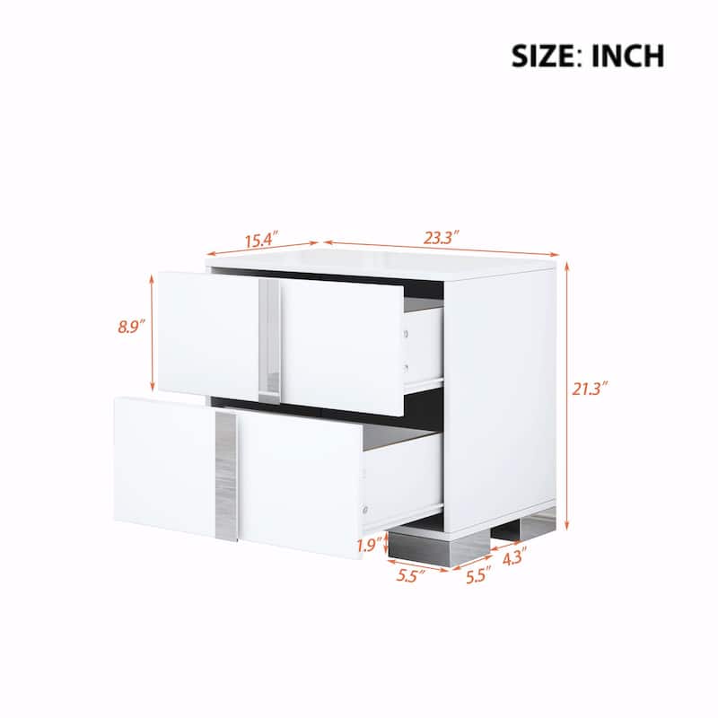 Mirrored Nightstand with Metal Handle and 2 Drawers