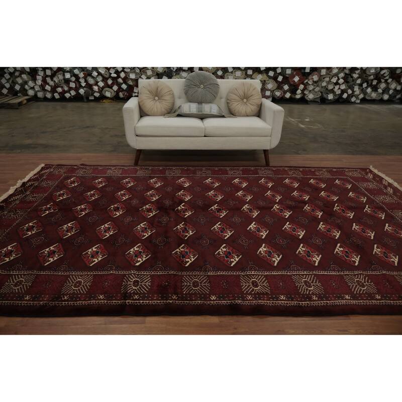 Hand Knotted Oriental 100% Wool Carpet Traditional All-Over Red Turkoman Area Rug - 11' 5'' X 7' 3''