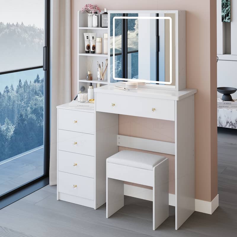 Versatile Bedside Cabinet with Advanced LED Mirror and Abundant Storage