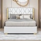 preview thumbnail 15 of 49, Upholstered Full Size Platform Bed with PU Leather and Wooden Slats Off White - Full