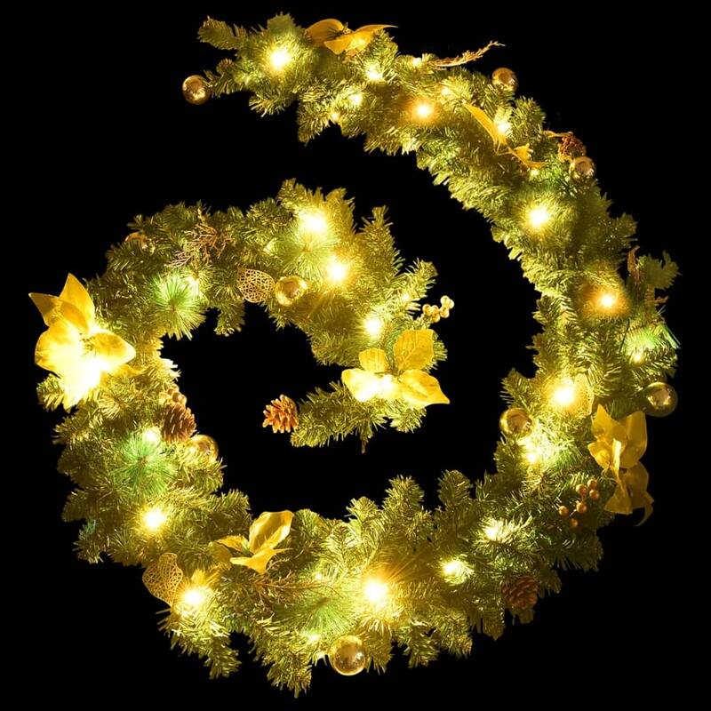 vidaXL Christmas Garland Holiday Artificial Xmas Garland with LED Lights PVC - 8.9'