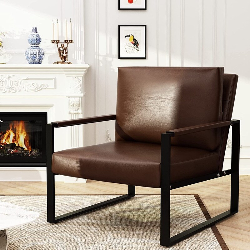 Eureka Modern Vintage Upholstered PU Leather Armchair Mid Century