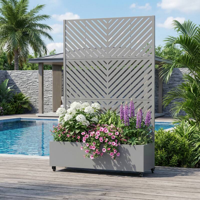 Raised Garden Bed Planter with Trellis Movable Planter Box with Lockable Wheels