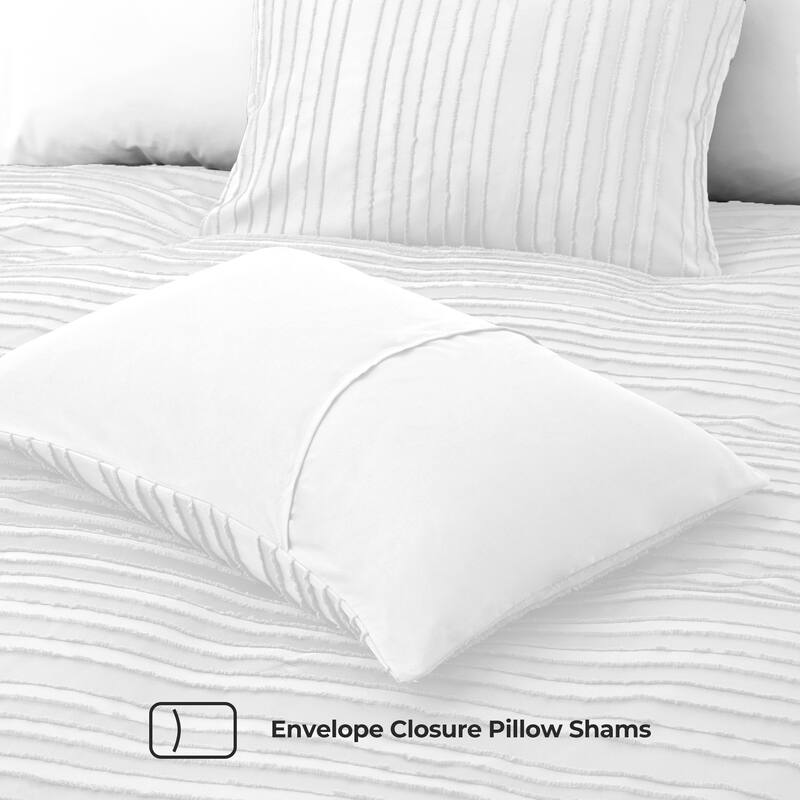 Polyester Clipped Geometric Stripe Duvet Cover & Pillowcase Set