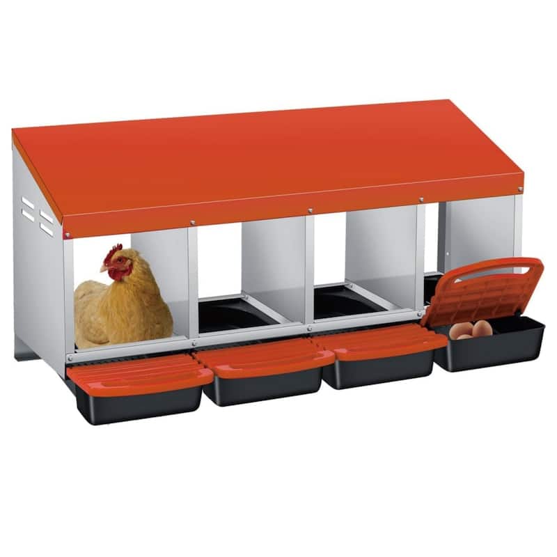 Roll-Away Nesting Boxes for Chickens Coop with Perch - 4 Hole Orange