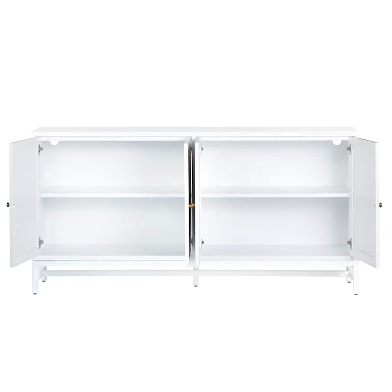72 in. White Solid Wood 4 Door Media Credenza_Sideboard