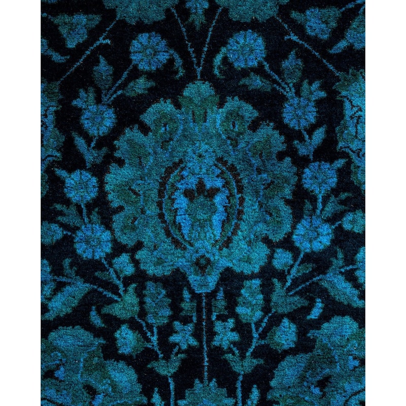 Overton Hand Knotted Wool Vintage Inspired Modern Contemporary Overdyed Blue Area Rug - 6' 1" x 9' 1"