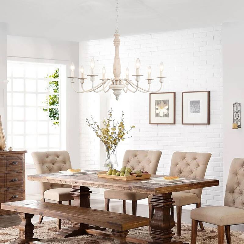 Modern Farmhouse Chandelier, 8-Light Candle Chandelier for Living Room Kitchen Island Dining Foyer - W31.1"x H20.66"
