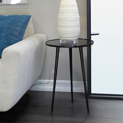 Contemporary Midcentury Metal Accent Side Table With Tripod Legs and Smoke Glass Top - 15 x 15 x 22