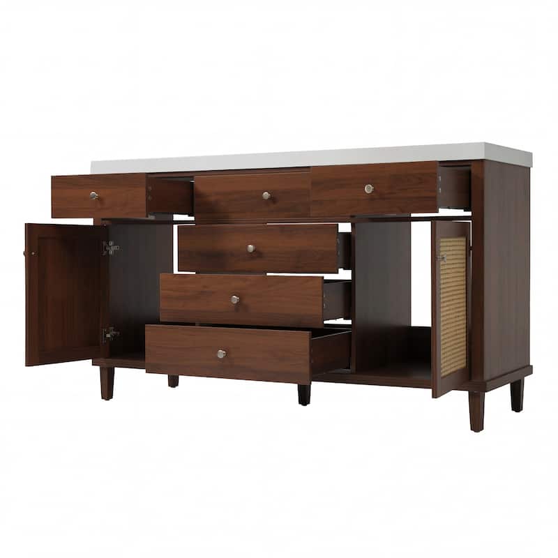 Christopher Knight Home - Emery 60" Bathroom Vanity with SMC Sink, Natural Finish for Modern Large Storage Cabinet