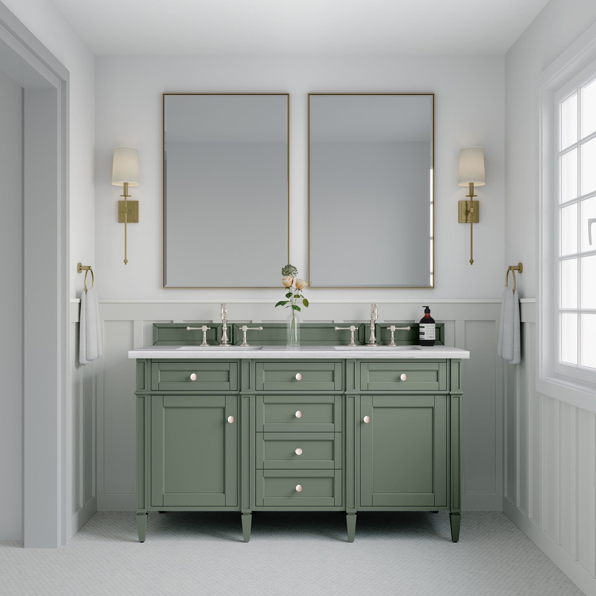 Brittany 60" Double Vanity, Smokey Celadon w/Top - 60D"