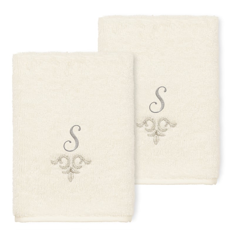 Authentic Hotel and Spa 100% Turkish Cotton Monica 2PC Embellished Washcloth Set - S - Cream
