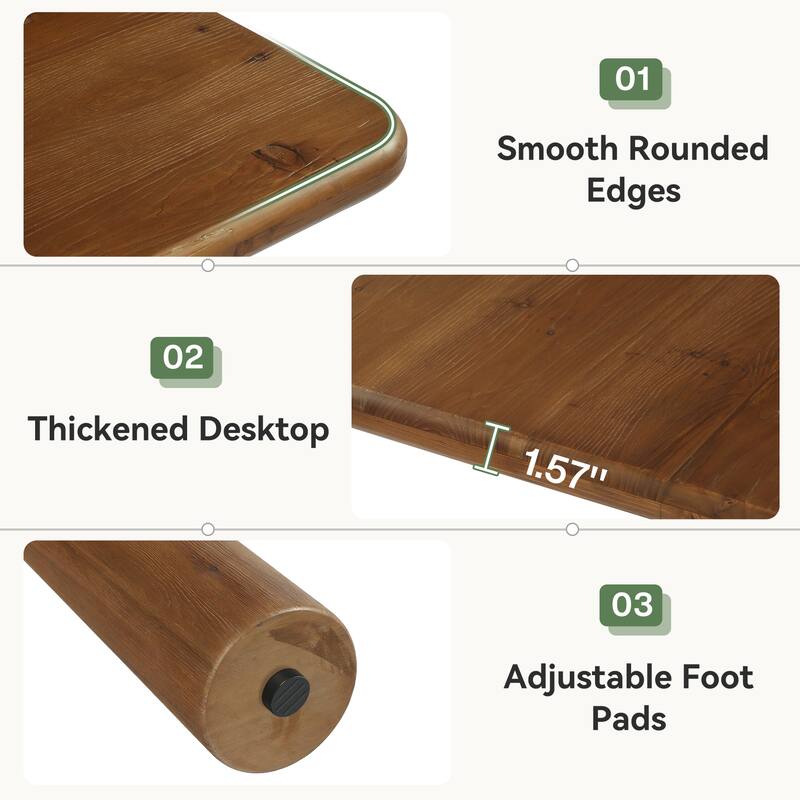 63-Inch Solid Wood Executive Desk with Heavy Duty Legs