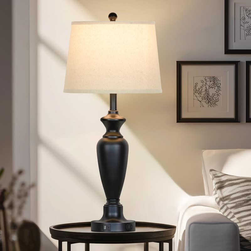 30'' Black Modern Table Lamps with USB-C Charging, Touch Dimmer(Set of 2) - 13'' x 13'' x 30