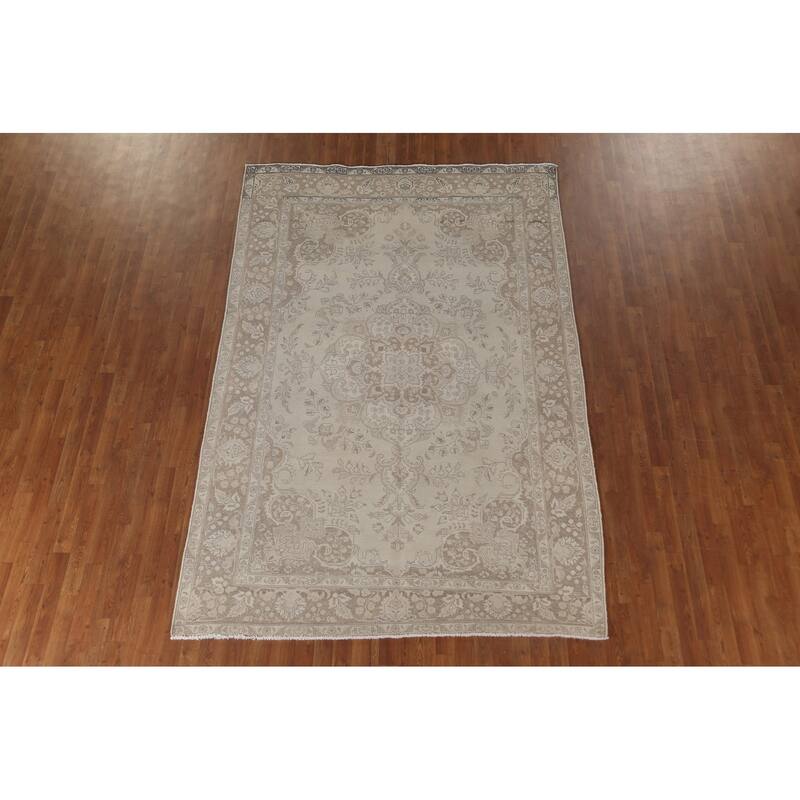 Distressed Tabriz Persian Vintage Area Rug Handmade Wool Carpet - 6'6" x 9'9"
