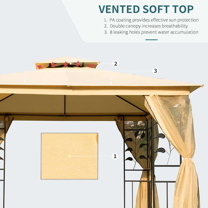 Outsunny 10' x 10' Steel Fabric Rectangle Outdoor Gazebo with Mesh Curtain Sidewalls