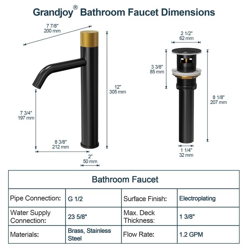 GRANDJOY 2-Pack Single Handle Vessel Sink Faucet with Pop-Up Drain, Mid-Arc Bathroom Design