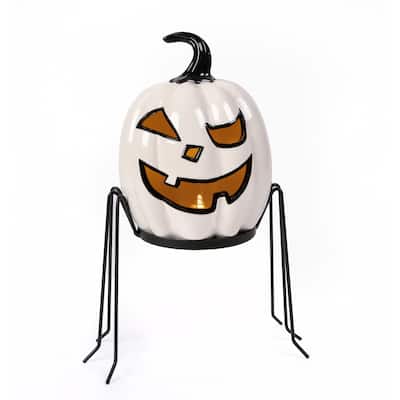 National Tree Company 15 in. Pre-Lit Ghost Pumpkin in Stand by National Tree Company