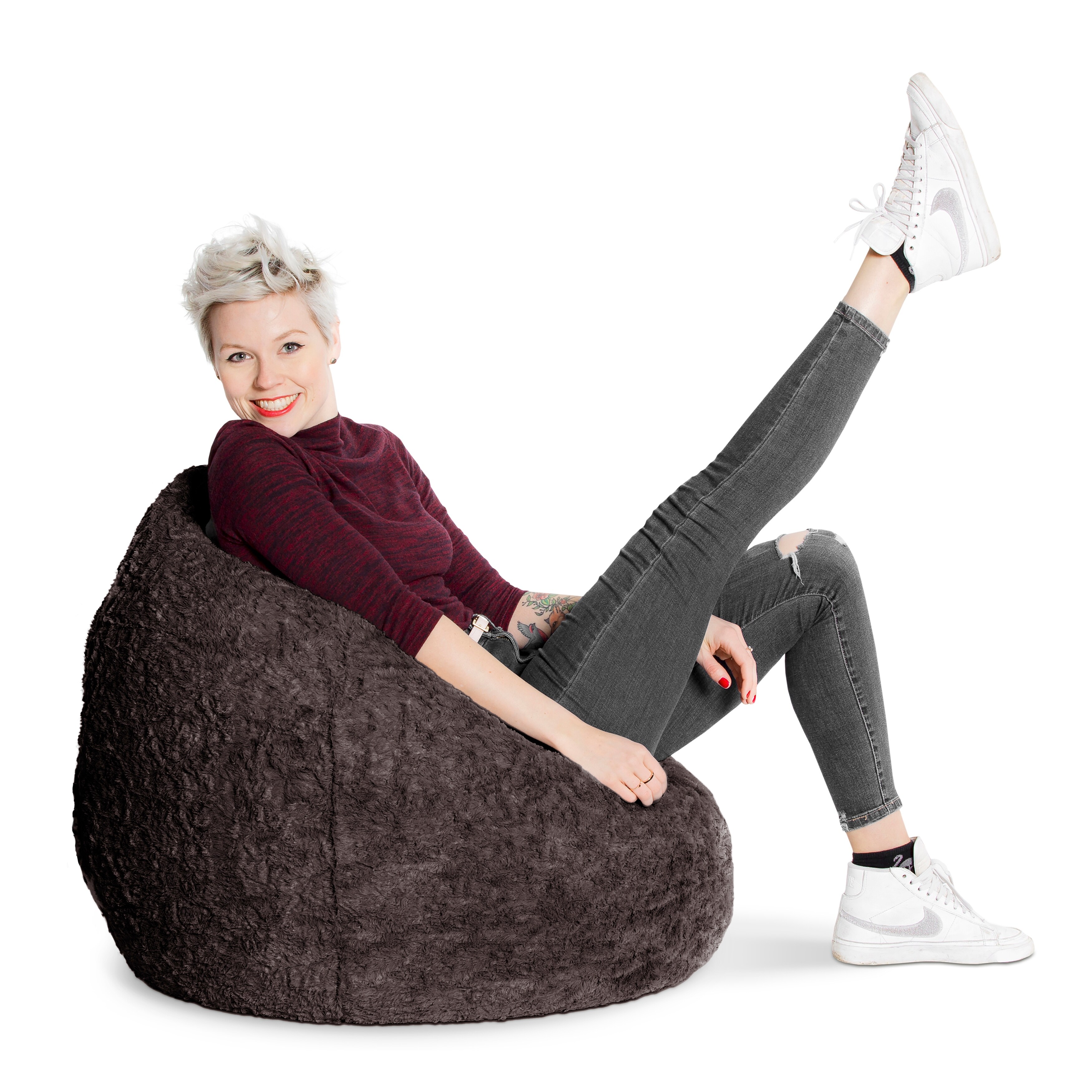 Fluffy new arrivals sitting bag