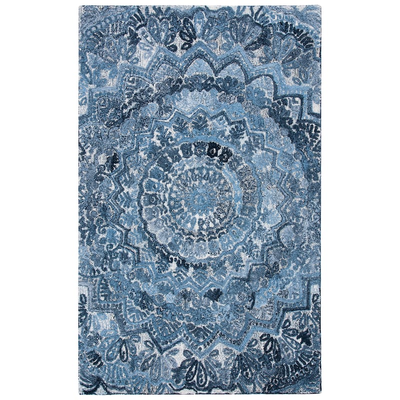 SAFAVIEH Handmade Marquee Genta Modern Medallion Wool Rug - 2' x 3' - Blue/Grey
