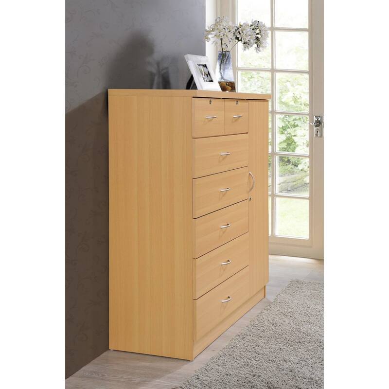 48.25" Beige Rectangular 7-Drawer Chest with Locks and Door