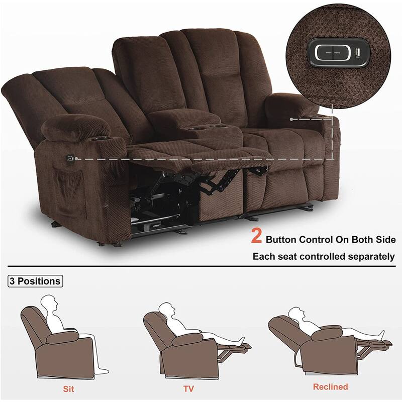 MCombo Electric Power Reclining Sofa with Massage and Lumbar Heat, Fabric 6015/6025/6035/6045