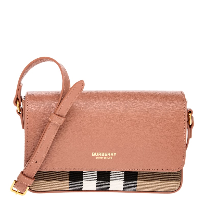 Burberry Hampshire Small House Check & Leather Crossbody - Blush Pink