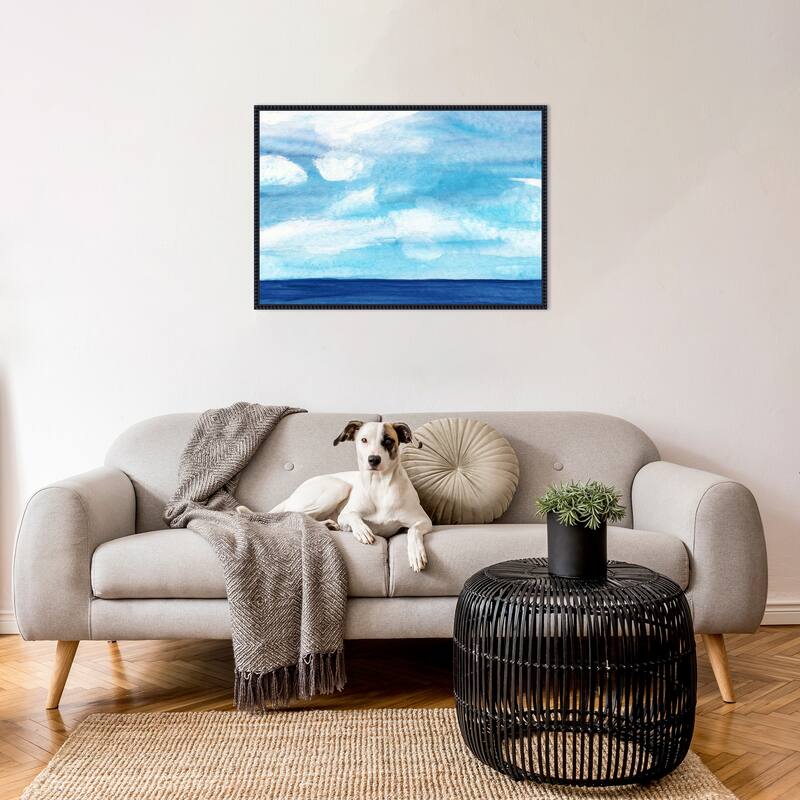 Tranquil Blue Ocean with Cloudy Skies by Danushka Abeygoda Framed Canvas Wall Art Print