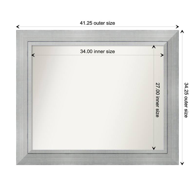 Romano Silver Framed Non-Beveled Custom Wall Mirror, Bathroom Vanity Mirror - Outer Size: 41.25 x 34.25