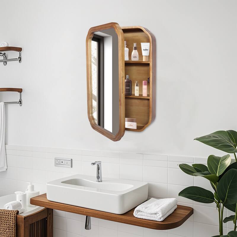 GDF Studio - Elara Functional Mirror Cabinet with Adjustable Shelves - Antique Natural