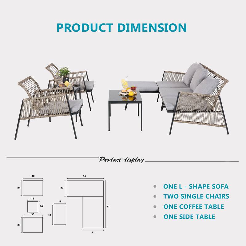 Patio Furniture Set - Outdoor Sectional Sofa All Weather Wicker Rattan Conversation Set with Soft Cushions