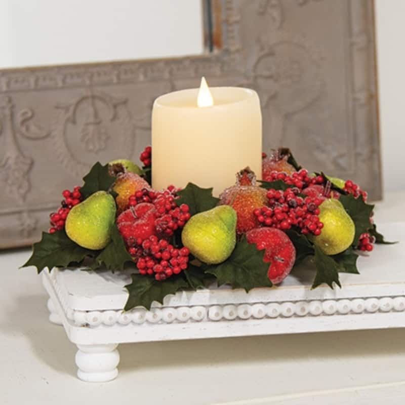 Winter Fruit & Holly Candle Ring Sugared Holiday Accent