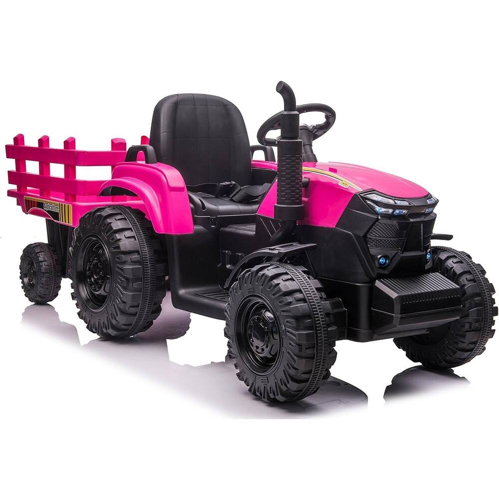 12V Electric Kids Ride On Tractor with Trailer for Boys & Girls Ages 3-6, Red
