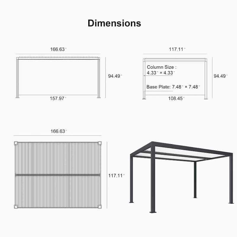 PURPLE LEAF Louvered Pergola with Solar Lights Hardtop Gazebo for Patio