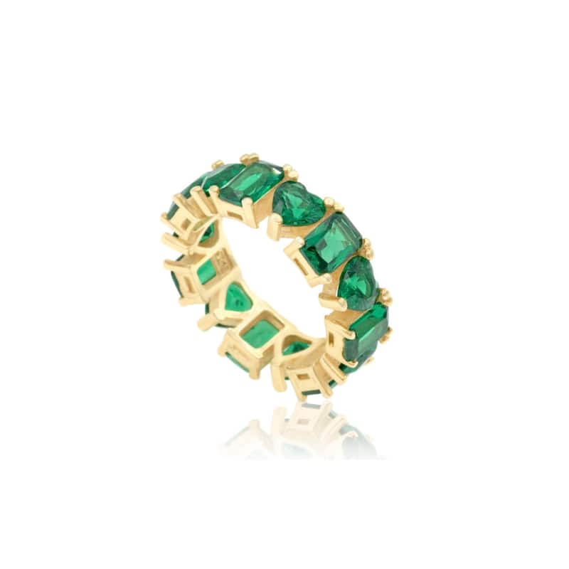 SHYMI Heart and Emerald Eternity Band - Green - 7 - Yellow