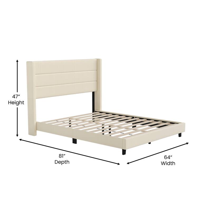 Upholstered Platform Bed with Wingback Headboard