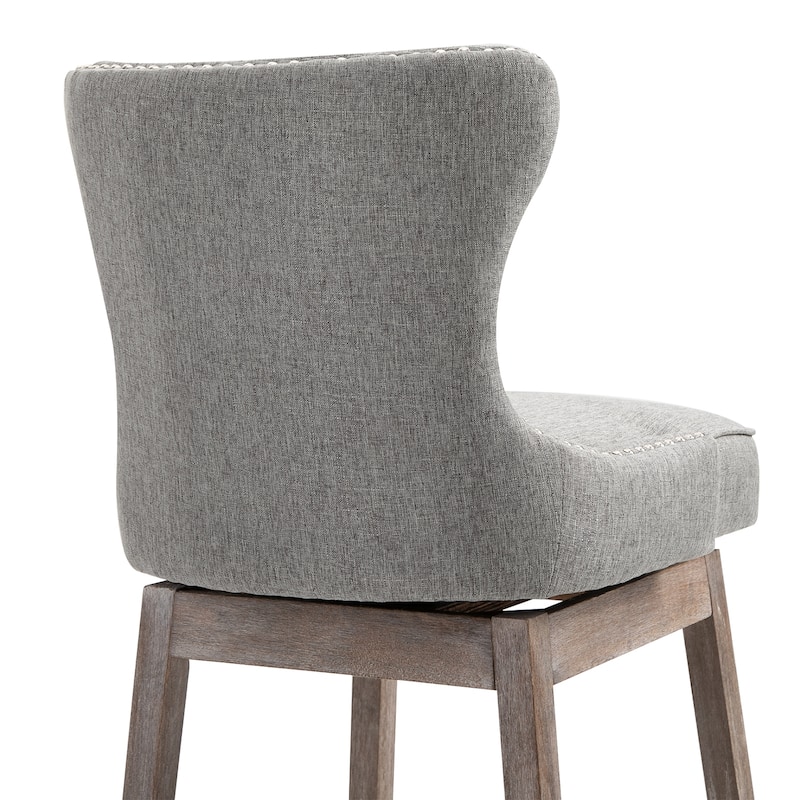 HOMCOM Upholstered Fabric Bar Height Bar Stools Set of 2, 180° Swivel Nailhead-Trim Pub Chairs, 30" Seat Height with Rubber Wood
