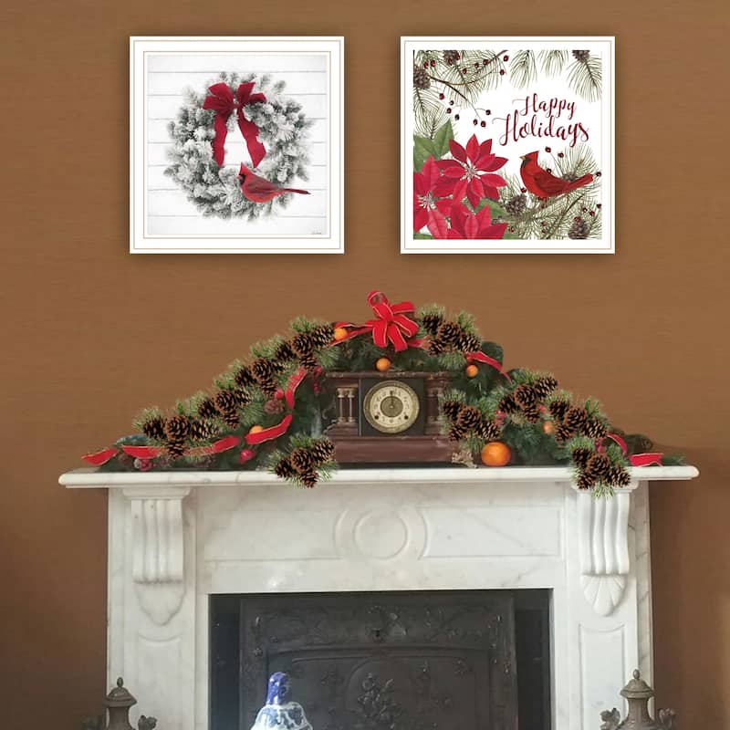 2-Piece Framed Wall Art Set - Cardinal Wreath, White Frame