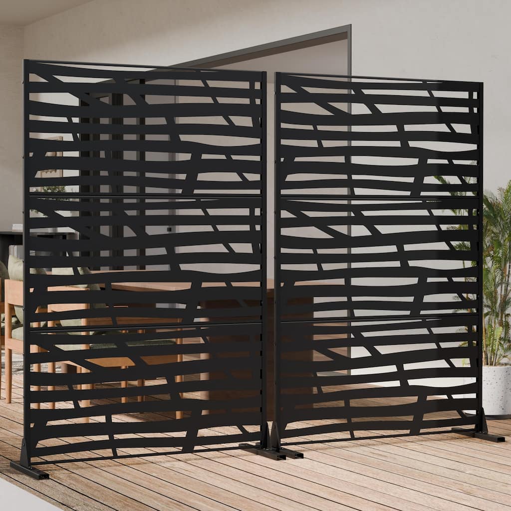 2Pc Metal Privacy Screen Fence Freestanding Decorative Outdoor Screen Laser Cut Metal Patio Divider Weather Resistant