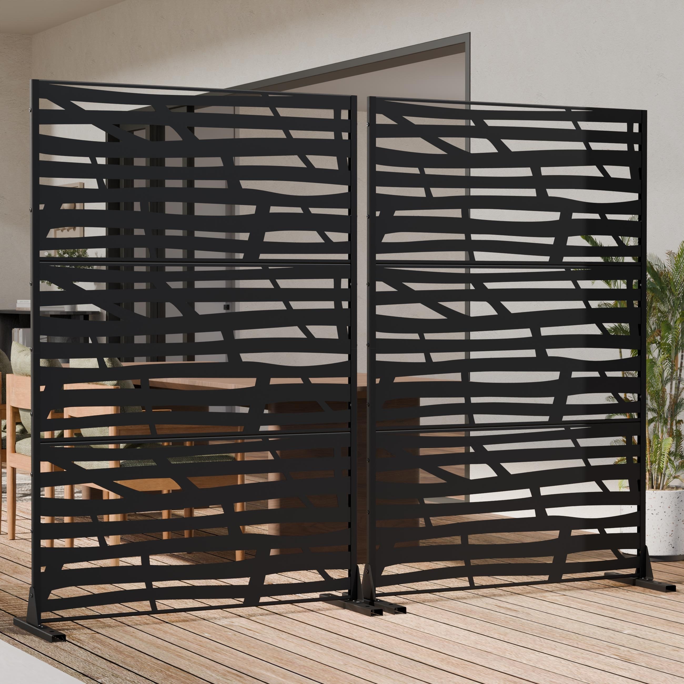 2Pc Metal Privacy Screen Fence Freestanding Decorative Outdoor Screen Laser Cut Metal Patio Divider Weather Resistant