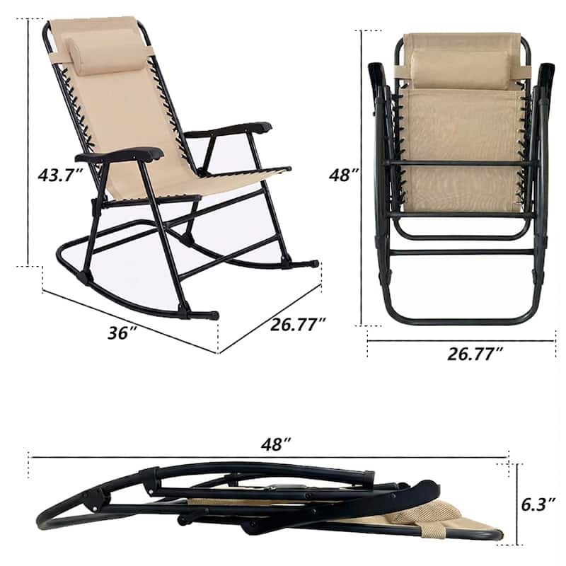 Patio Set of 2 Folding Leisure Rocking Chair Set, Durable Weather-Resistant Construction