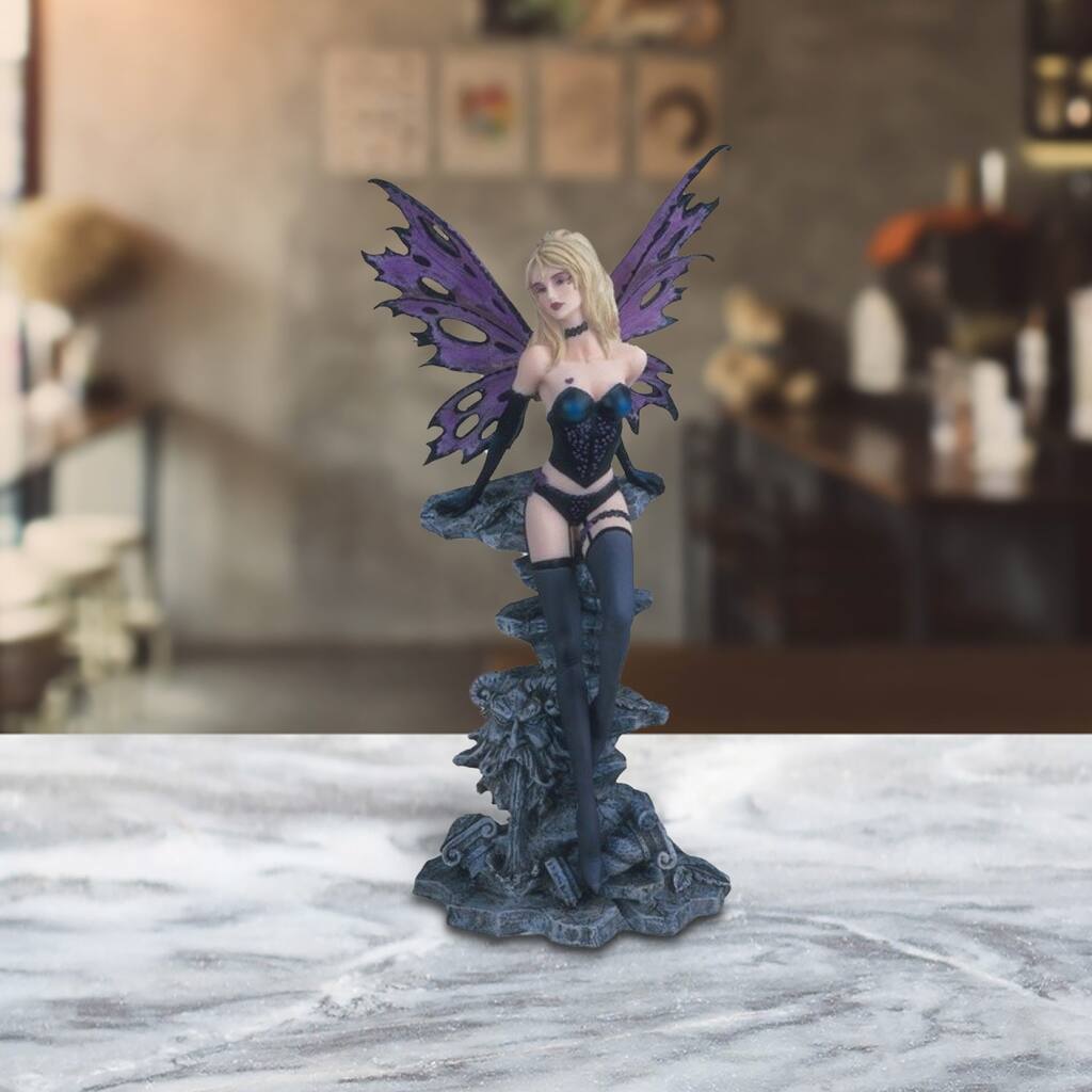 ICE ARMOR 12"H Purple and Black Fairy With Gargoyle Fountain Figurine
