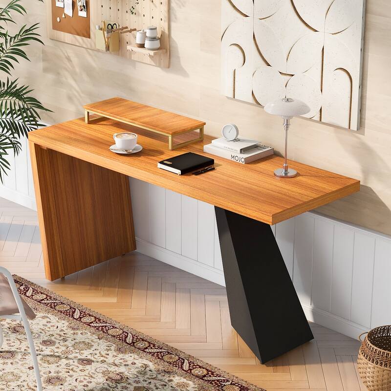 63"Modern Executive Desk ,Rustic Industrial Wooden Writing Desk,Study Desk with Monitor Stand,Rectangular Computer Desk