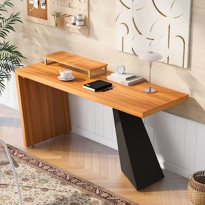 63"Modern Executive Desk ,Rustic Industrial Wooden Writing Desk,Study Desk with Monitor Stand,Rectangular Computer Desk
