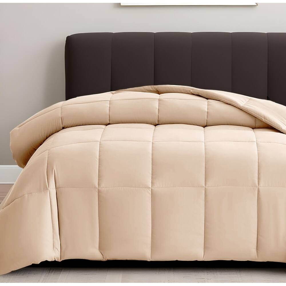 Beige Twin Box Stitch Microfiber Down Alternative Comforter